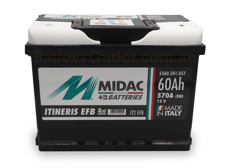 Midac IT2 EFB - START & STOP - 626 CCA / 570 CCA (EN) -12 Volt Car Battery - High Cranking - 242L × 175W × 190H mm