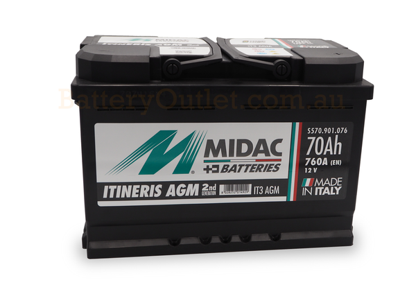 Midac IT3 AGM - START & STOP - 835 CCA / 760 CCA (EN) -12 Volt Car Battery - High Cranking - 275L × 175W × 190H mm