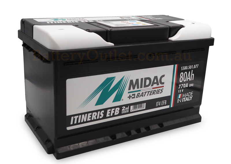 Midac IT4 EFB - START & STOP - 846 CCA / 770 CCA (EN) - 80Ah -12 Volt Car Battery - High Cranking - 310L × 175W × 190H mm