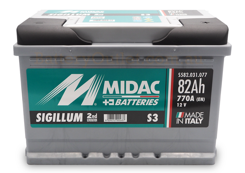 Midac S3 - DIN - 846 CCA / 770 CCA (EN) - 82Ah -12 Volt Car Battery - High Cranking - 275L × 175W × 190H mm