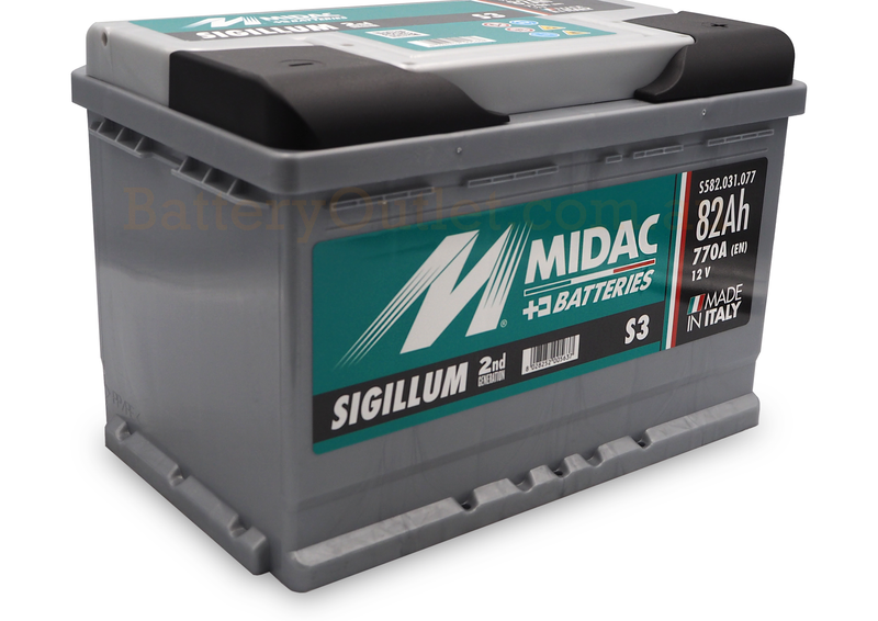 Midac S3 - DIN - 846 CCA / 770 CCA (EN) - 82Ah -12 Volt Car Battery - High Cranking - 275L × 175W × 190H mm